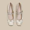 Soft Leather Version Chinese Bow Rhinestone Ballet Square Head Thick Heel Mary Jane High Heel Single Shoes Women's Cheongsam Skirt