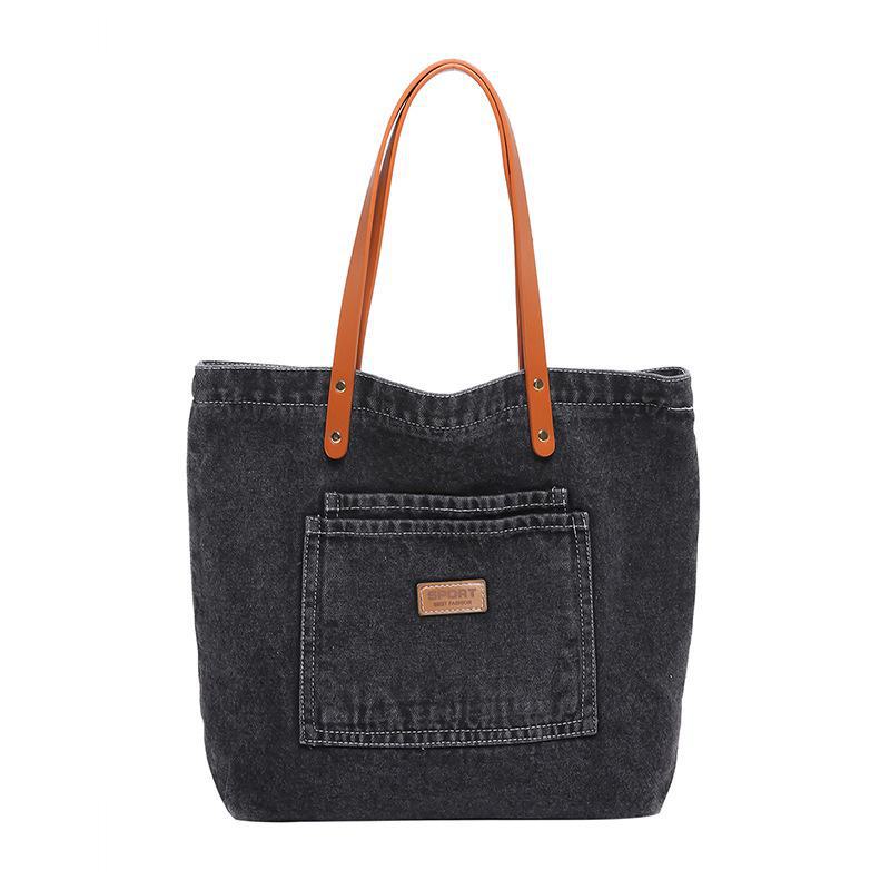 

Женская сумка через плечо из денима и холста большой вместимости 2024 года - Literary Niche Tote & Casual Handbag Model 2 чёрный