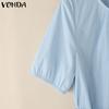 VONDA Women Summer Short Sleeve Lace-up Waist Ruffled Hem Casual Blous