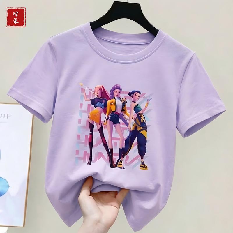 Childrens Kpop Demon Hunter Tshirt girls shortsleeved Tshirt childrens Saja Tshirt childrens casual clothing
