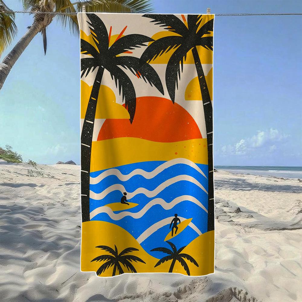 

Palm Tree & Surfboard Tropical Beach Towel, Soft Quick-Drying, Perfect For Portable Outdoor Travel,Camping And Summer Beach W40*H60(CM)