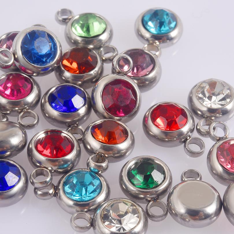 12pcs Mix Birthday Pendant Round Stainless Steel Rhinestone Charms For Jewelry Making Supplies DIY Necklace Bracelets Materials