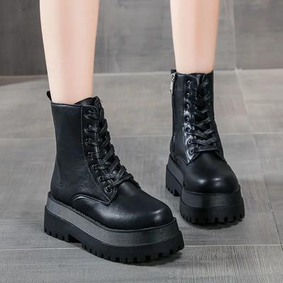 Große Größe Mittellange Stiefel für Damen 2024 Herbst Winter Neu Warme Dickbesohlte Plateau-Stiefel Damenschuhe