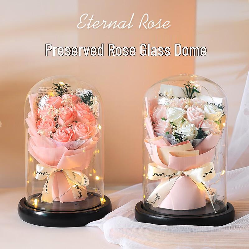 Preserved Rose Bouquet In Glass Dome
