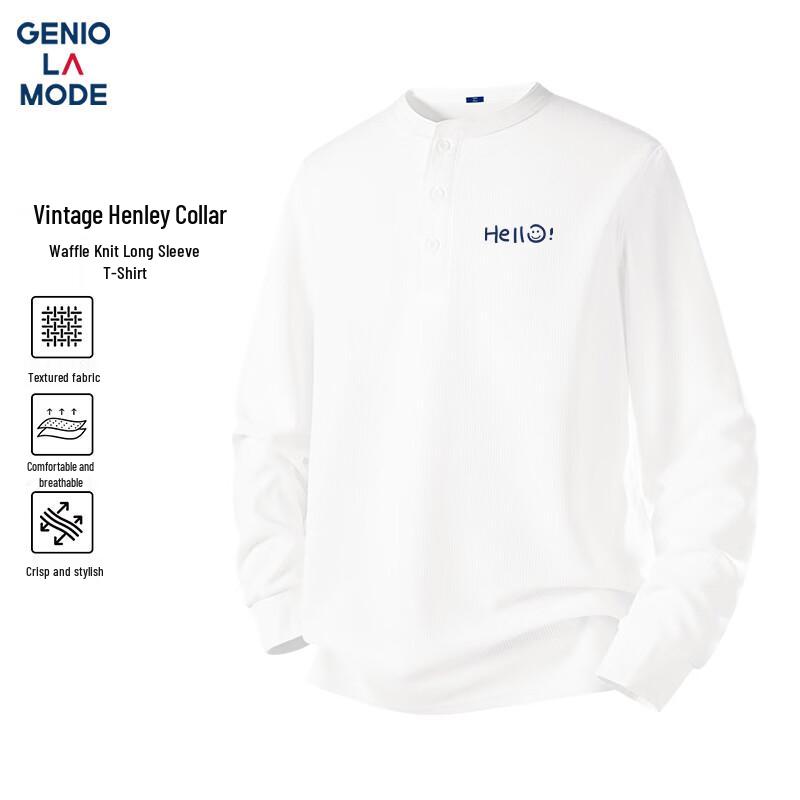 

GENIOLAMODE Men s Waffle Knit Henley Long-Sleeve Tee M