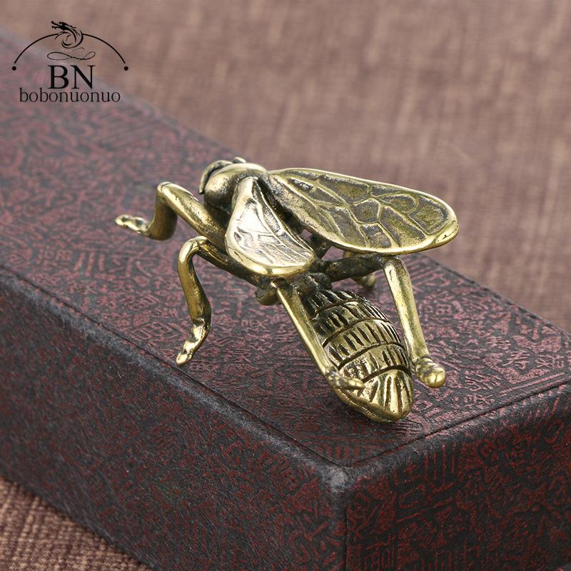 Massives Messing Honigbiene Insektenfiguren Miniatur Teehaustier Lustiger Käfer Handwerk Sammlung Desktop Kleine Ornamente Heimdekorationen
