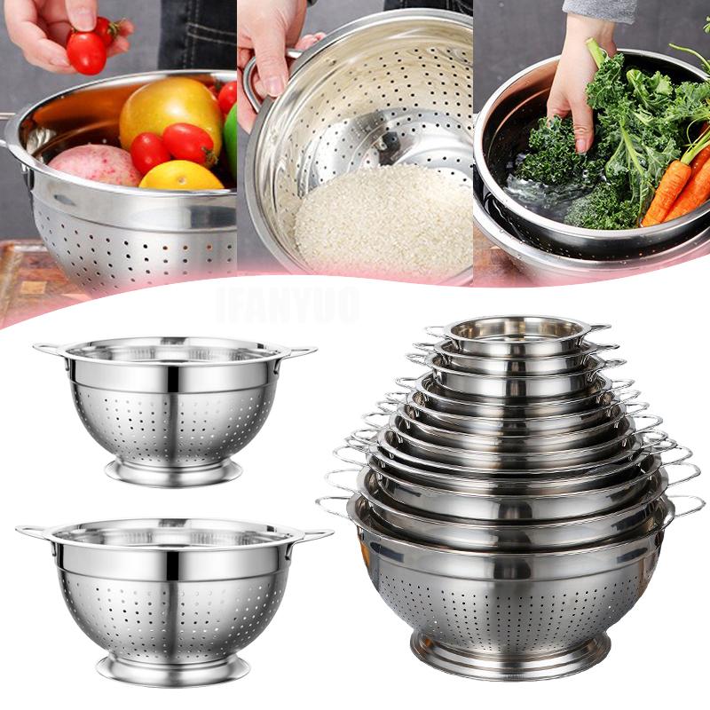 18/30cm Kitchen Washing Strainer Bowl Multipurpose Drain Basket Stainless Steel Handle Fruit Strainer Salad Vegetables Colander