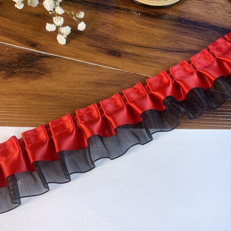 Bordure en Dentelle Plissée Double Couche Premium Ruban de Soie pour Accessoires de Vêtement DIY