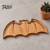 Handcrafted Wood Craft Bat-Shaped Wooden Serving Tray, Halloween Theme Snack Dessert Platter, Solid Trinket Dish Decorative Storage Plate for Jewelry