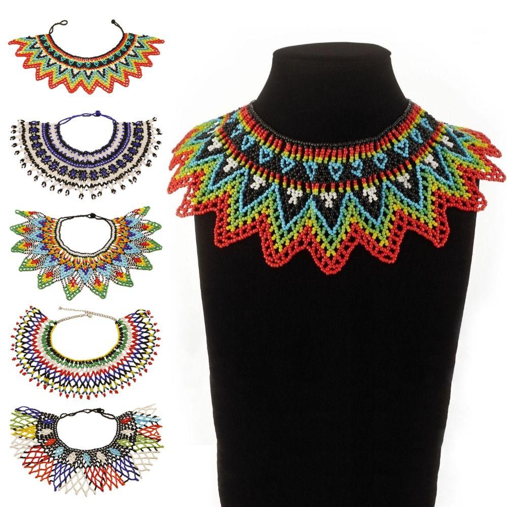 Multicolor Multilayer Beaded Choker Bohemian Woven Choker Necklace Mesh Bib Collar  Party Wear