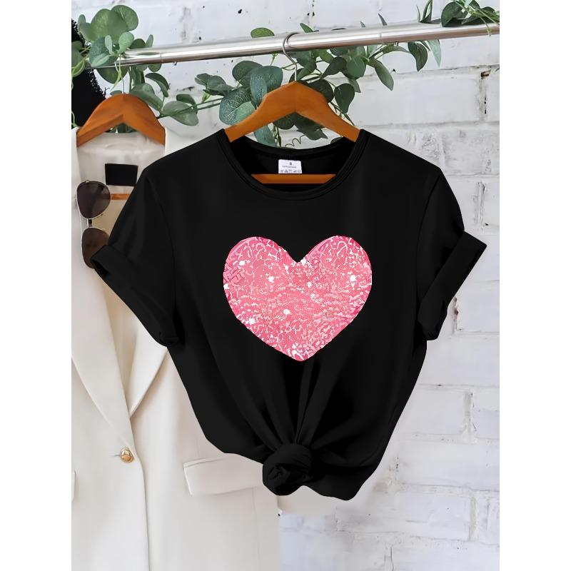 

European sizes LOVE American Trend Print Round Neck Short Sleeve Women s Spring/Summer Fit Versatile New T-Shirt Wilderness 4XL чорний