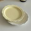 Embossed Design Ceramic Dessert Plate Round Shape Western Dining Tableware Cafe Use