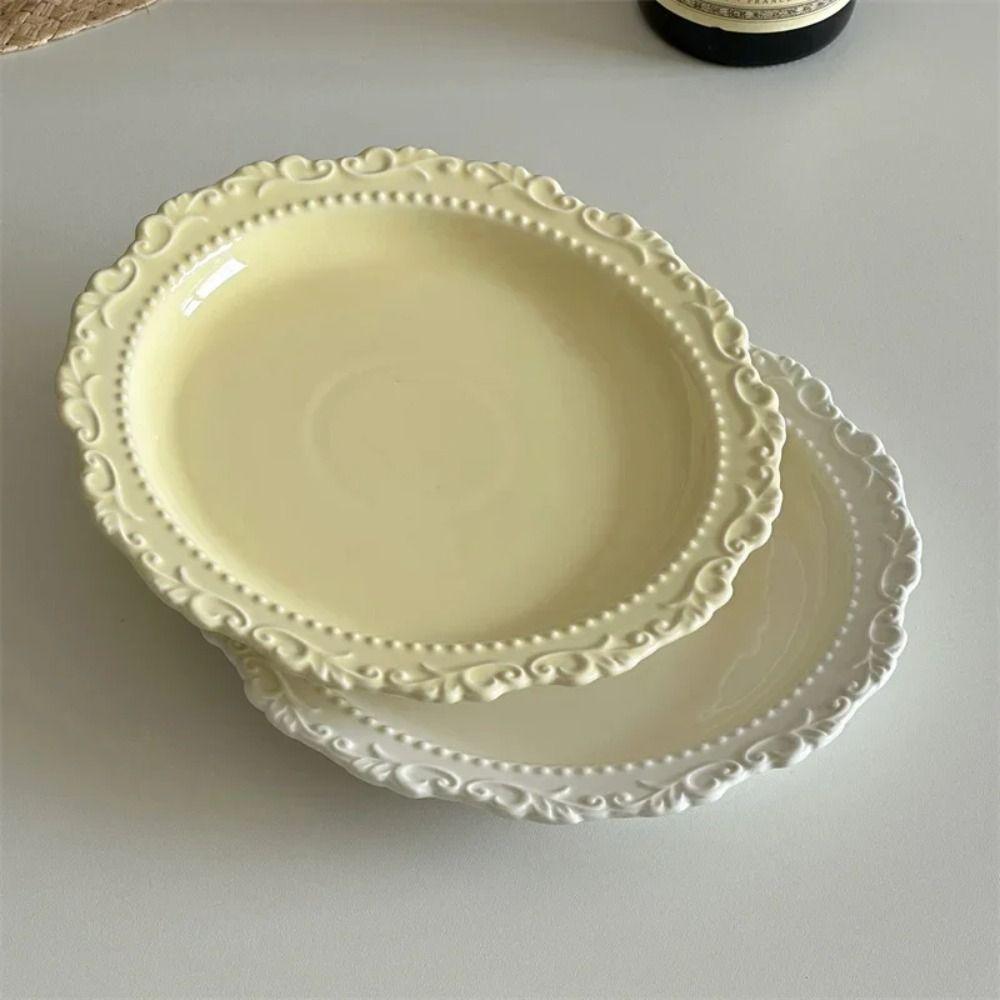 Round Shape French Relief Plate Embossed Design Dessert Serving Tray  Household Use