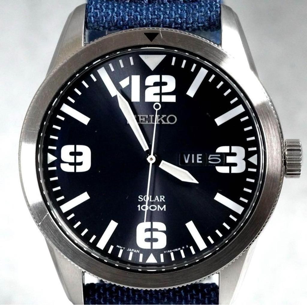 [USED] SEIKO Military Round Day Date Watch Solar Extreme