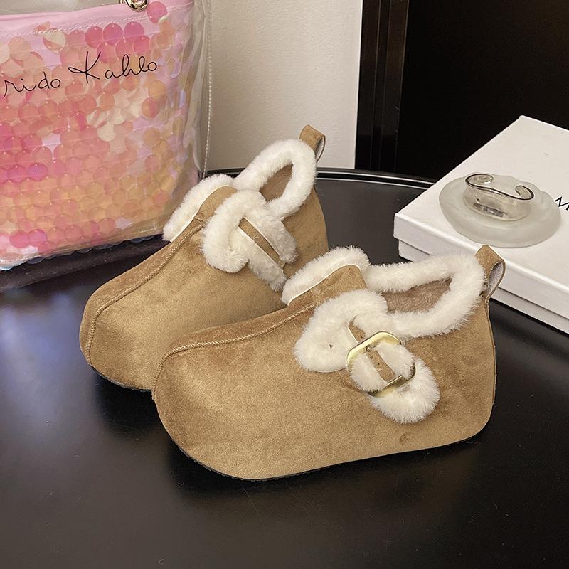 

Флисовые ретро Boken полу-мопы хлопковые туфли 2025 осень и зима новые на толстой подошве с ленивым ощущением увеличенные ленивые сумка-голова моп 40 хаки