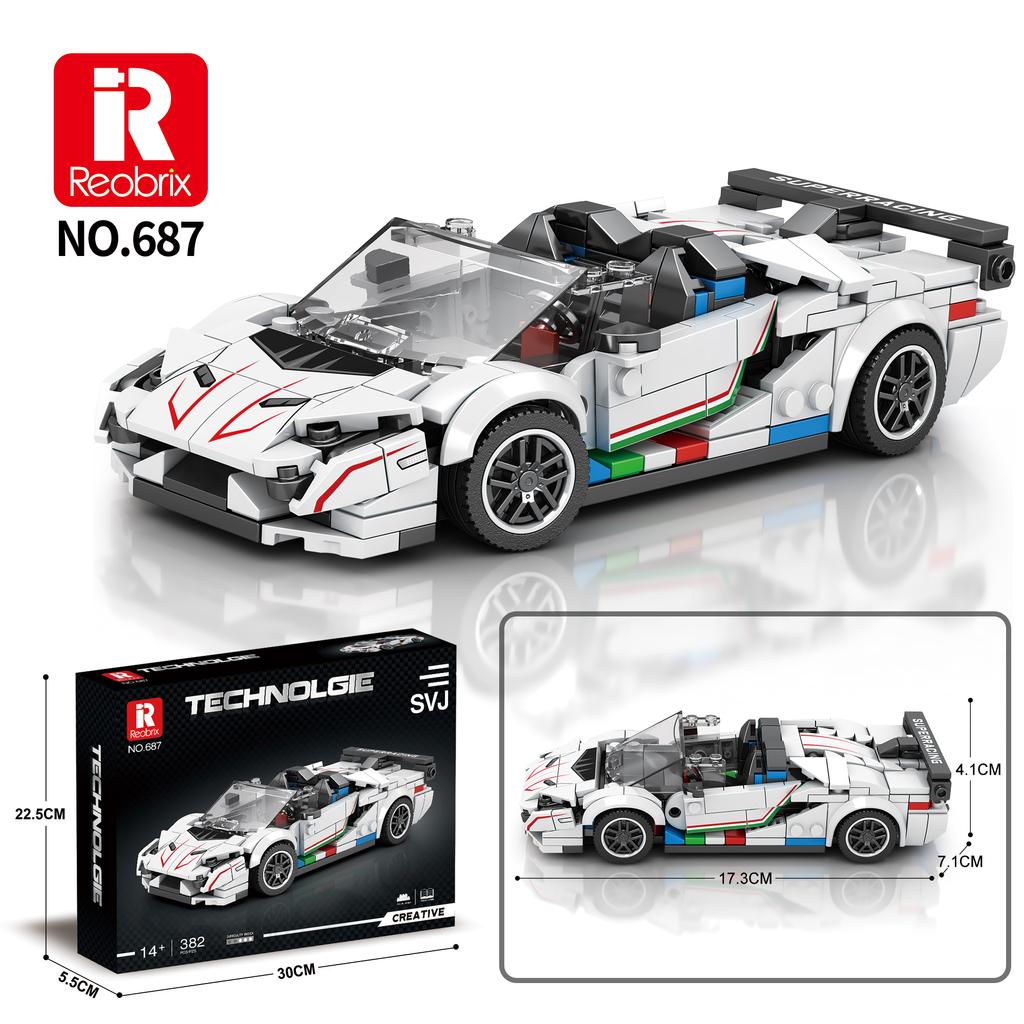 SVJ White Hypercar Building Blocks Sports Car Building Toy Set for Boys and Girls Vehicle Racing Car for Kids 382 Pieces