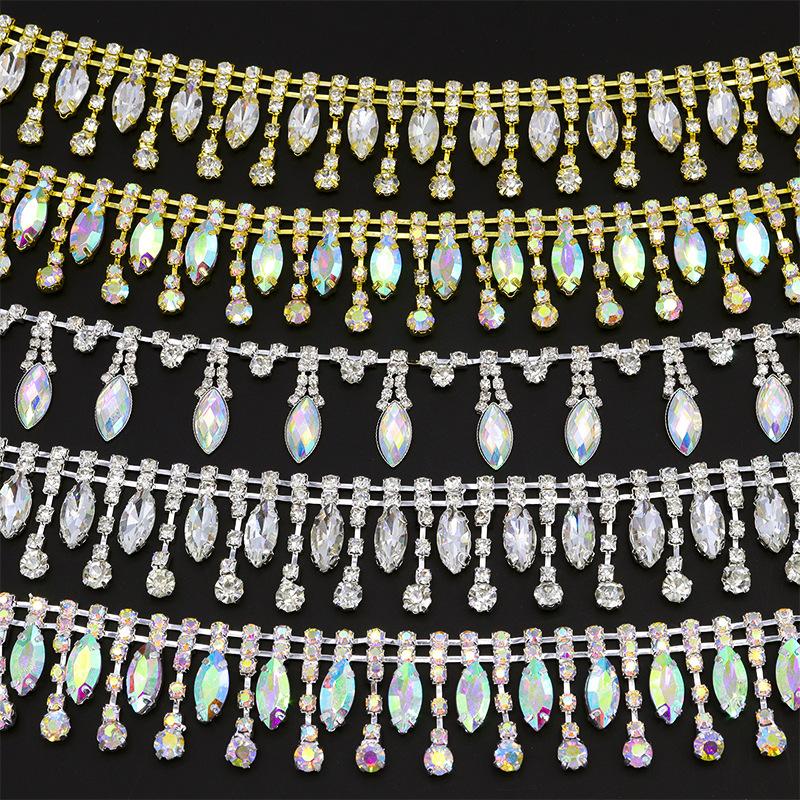 10Yards Rhinestone Tassel Sparkle Diamond Crystal Rhinestone Chain Clothing Bag Trim DIY Arts Crafts Wedding Gift Decoration