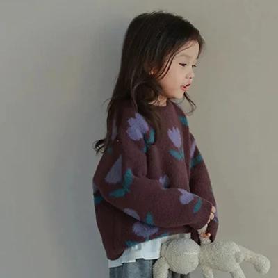 Baby Girls' Flower Pullover Sweater Autumn Winter New Korean Style Knitwear Girls Fashion Kids Outfit Children Dark Coat