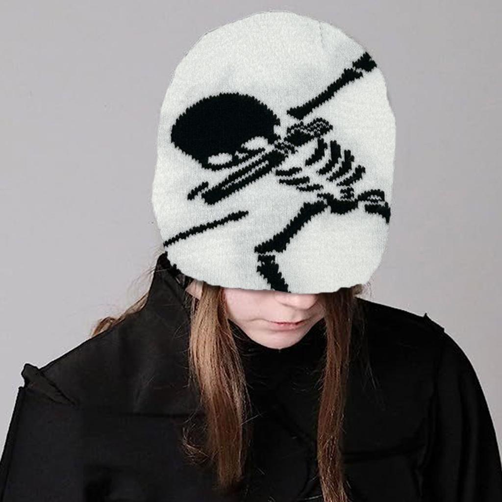 Knit Slouchy Beanie Hat for Women Skull Pattern Hat Handcrochet Jacquard Hat Girl Soft Hat Female Male Unisex Headwear