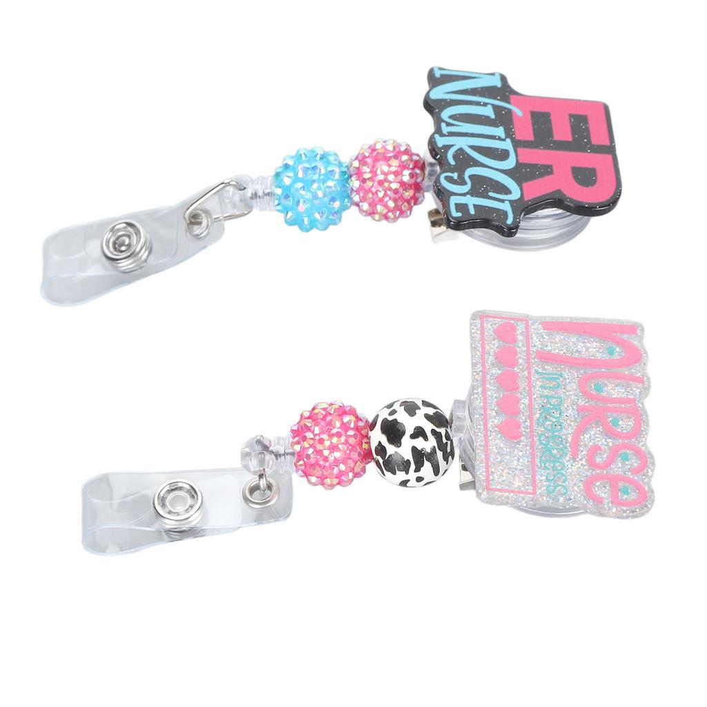 Nurse Badge Reel Holder Retractable Hand Painting Beaded Nursing Student Badge Reel Clip for Nursing