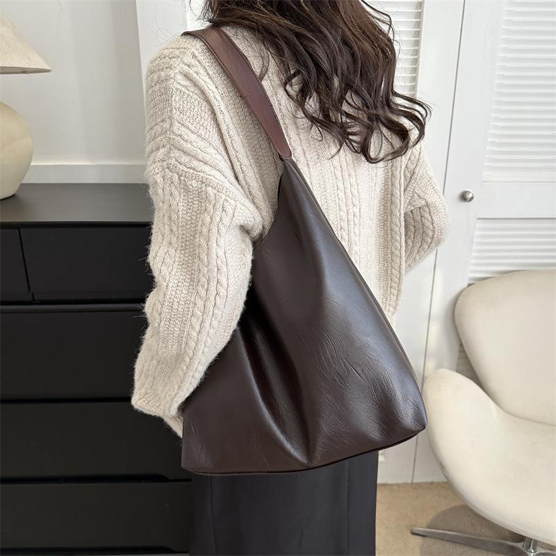 Große Kapazität Faux-Leder-Tragetasche für Damen Stilvolle Eimer-Schulter-Handtasche