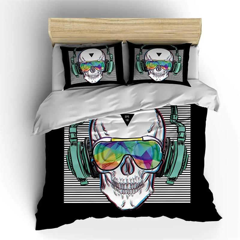Bettbezug mit Rosen-Totenkopf-Motiv zum Valentinstag, King-Size-Bett, 3D-Totenkopf-Druck, Bettbezug, 3-teilig, Bettbezug für Verliebte, Geschenke für Erwachsene