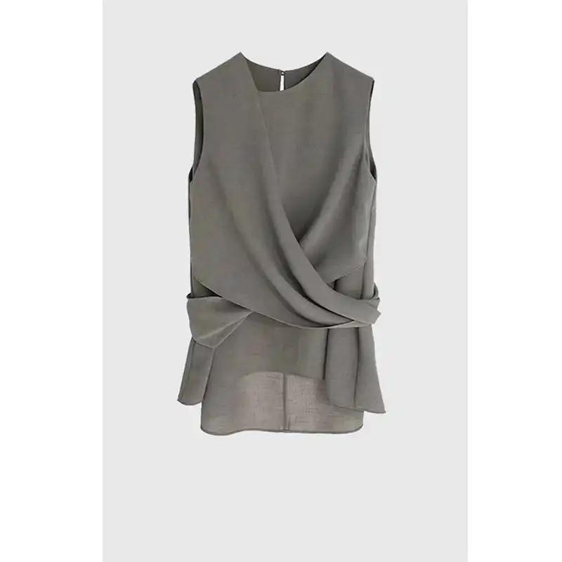 

Весна и Лето Новый Стиль Без Рукавов Все Сочетается Элегантный Модный Шикарный Топ Корейская Популярность Офисная Леди Топ с Круглым Вырезом L