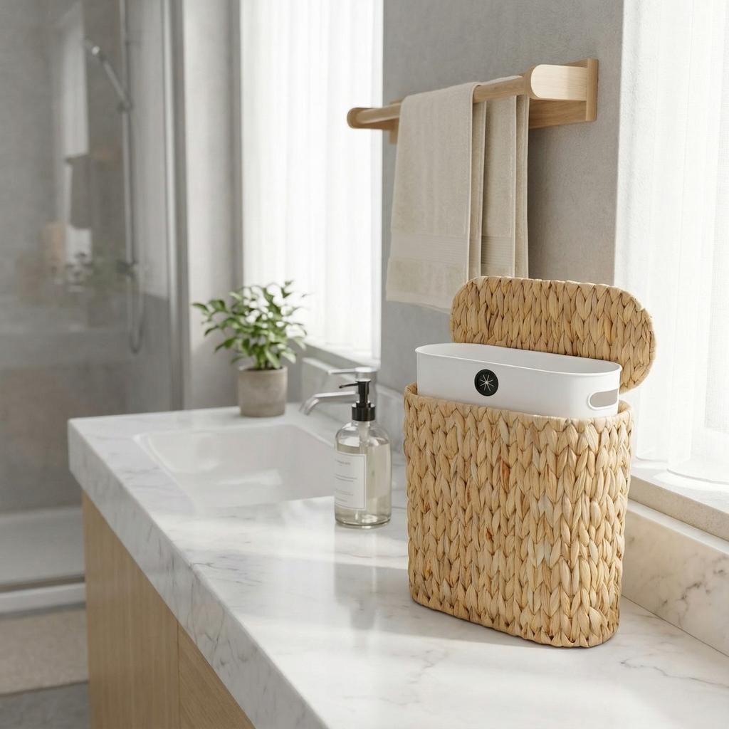 Woven Water Hyacinth Storage Basket with Lid Bathroom Toilet Paper Holder and Miscellaneous Organizer for Home and Hotel Use