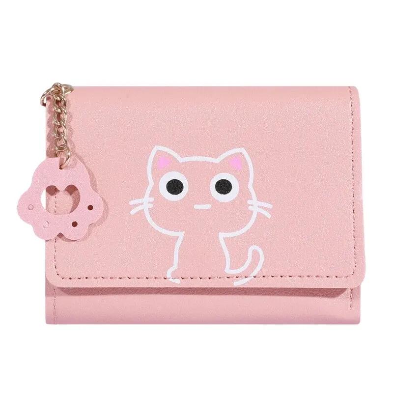 Neu Kleine Brieftasche Weibliche Katze Kurze Falten Personalisierte Student Nette Mini Mode