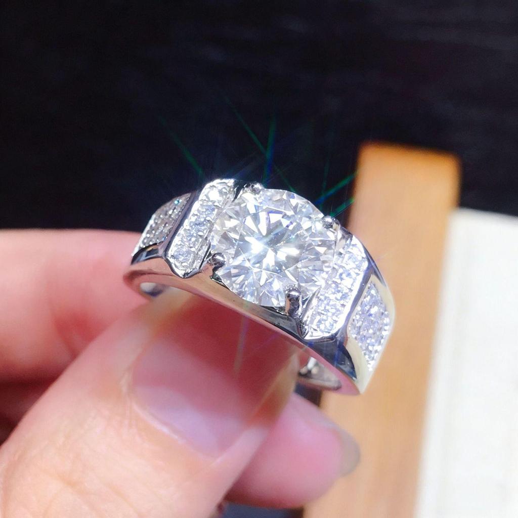 Full Diamond Eight Hearts and Arrows, PT950 Blue-Green Simulated Moissanite Unisex Open Ring