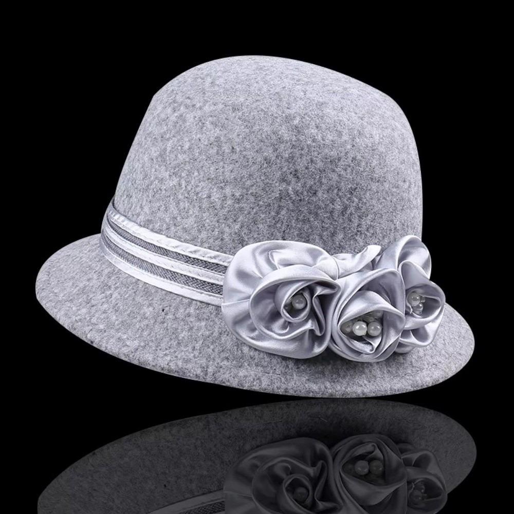 Warm Wool Formal Hat Adjustable Flower Decorated Hat Korean Fisherman Hat Top Hat