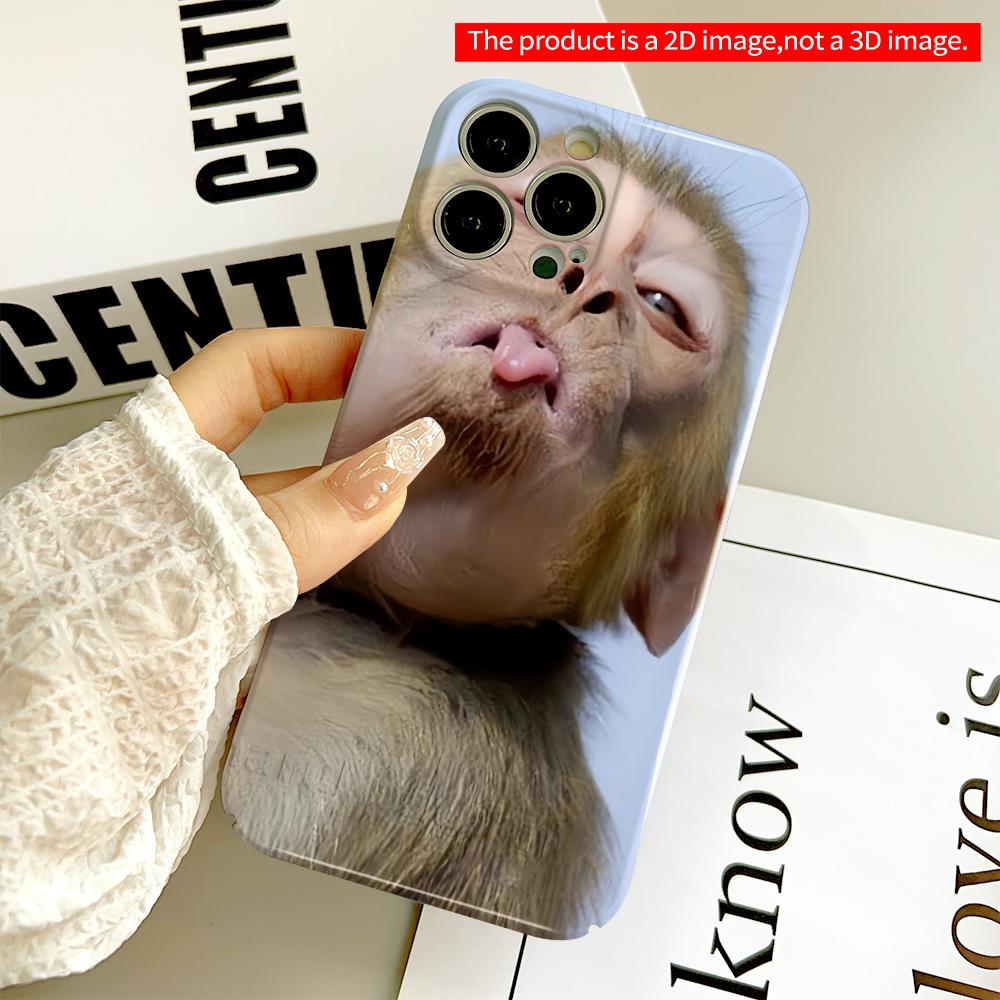 2DFlat Cute Monkey Sticking Tongue Out Phone Case All Inclusive Film Hard Phone Case, Compatible with iPhone 18 Pro Max 17 16 15 14 13 12 11