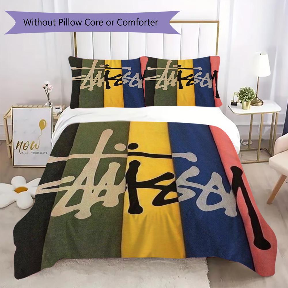 Gradient Neon City Logo 3Pcs Bedding Set, Rainbow Street Sign Duvet Cover & 2 Pillowcases