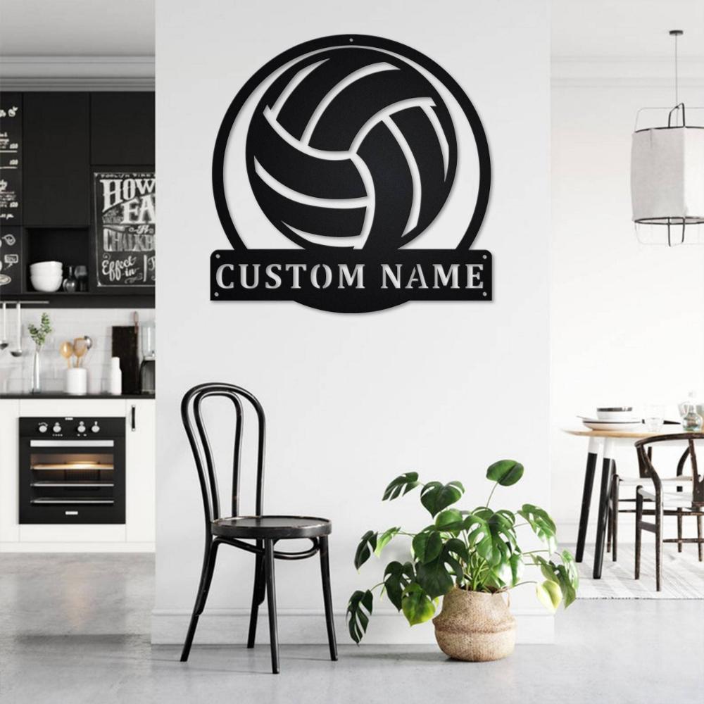 Metal Sign Volleyball Silhouette Customizable Name Plate Wall Art Adhesive Sticker Home Decor Durable Indoor Outdoor