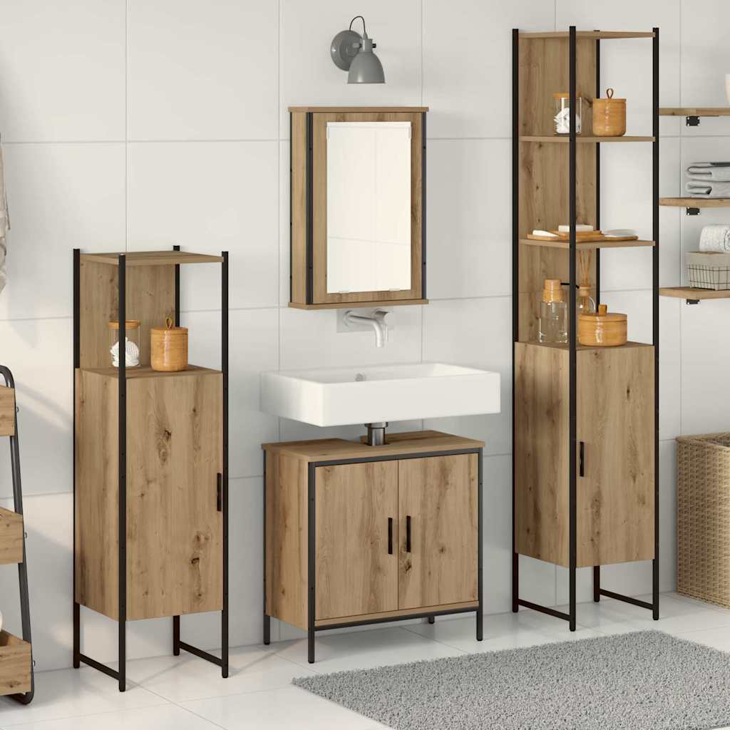 Bathroom Furniture Set with Shelf and Door 4 pcs Brown Particleboard