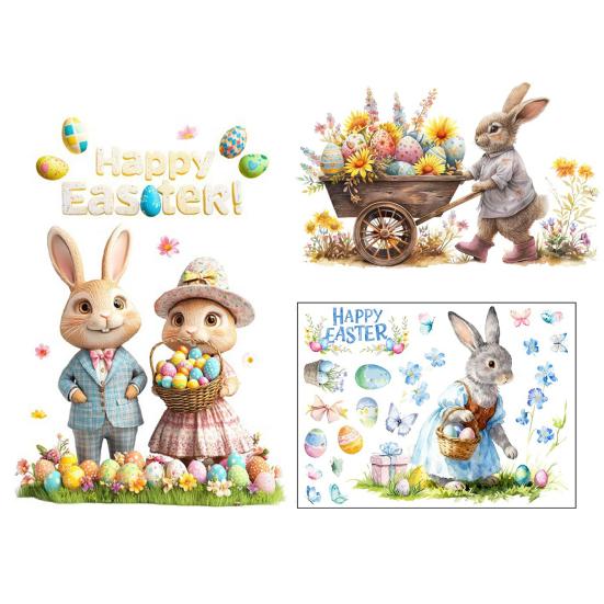 Påskfönsterdekal Söt Kanin Vildblommor Ägg Fjäril Klistermärke Återanvändbar Dubbelsidig Statisk Fönsterklistermärken för Glasdörrar Väggar Barnrum Vår