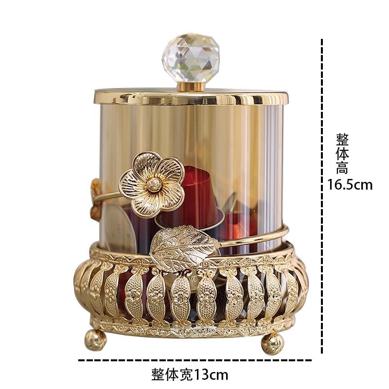 European Glass Candy Jar Gold Cutout Jewelry Cosmetic Storage Box Household Nut Fruit Jewelry Storage Box Gold Flower Decoration
