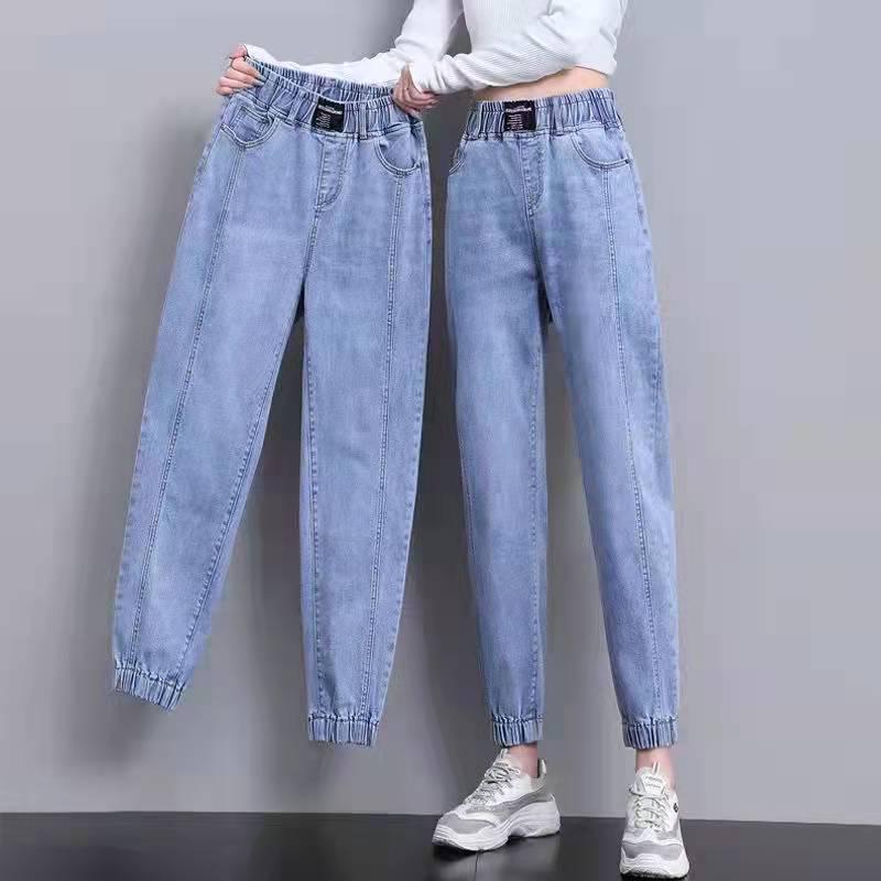 

Women s Spring/Summer 2025 Korean Style Elastic Waist Tapered Leg Cropped Harem Jeans S (85-90 kg)