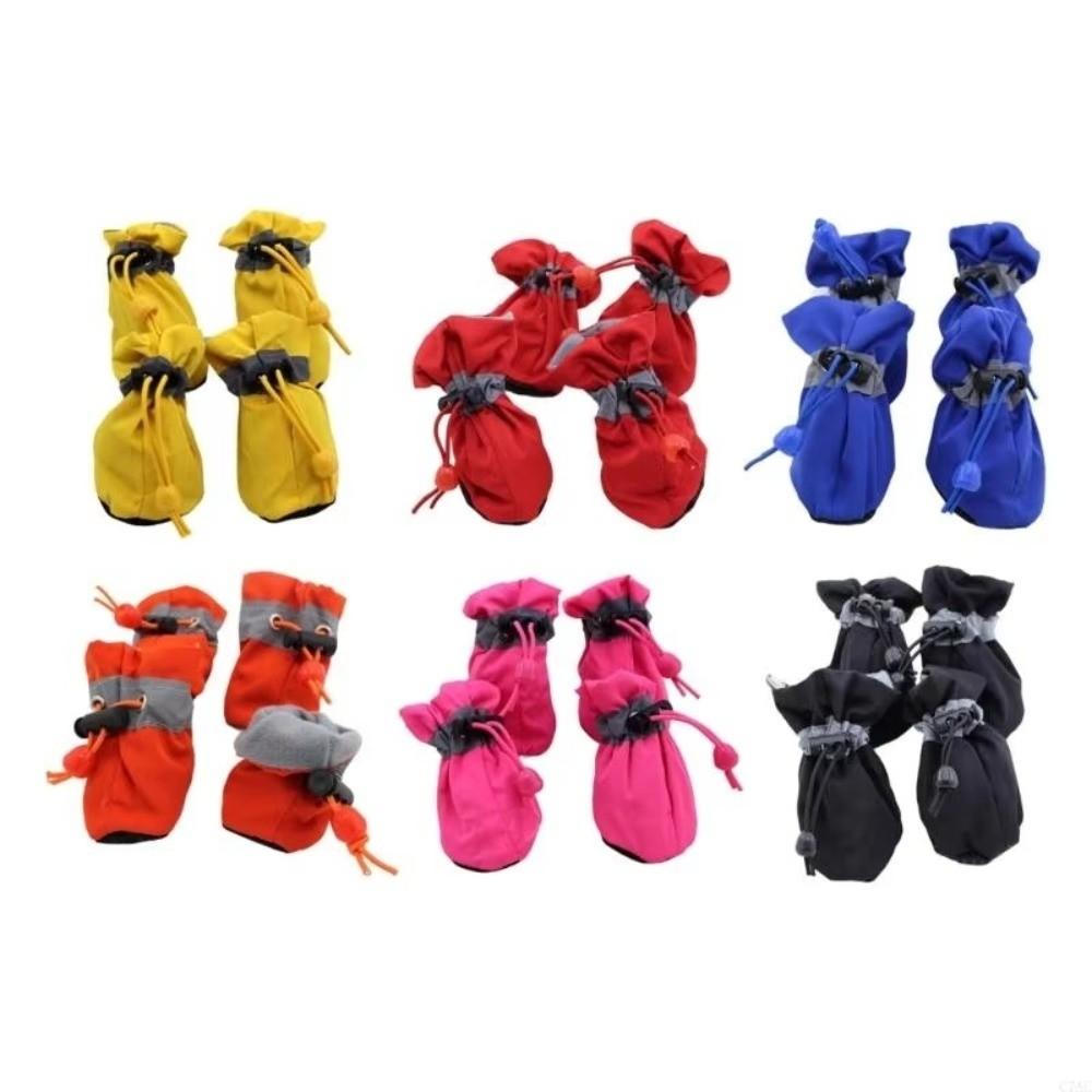 4Pcs Anti-Slip Pet Dog Shoes Anti-Scratch Adjustable Drawstring Dog Booties Thick Grip Wear-Resistant Anti-slip Rain Boots