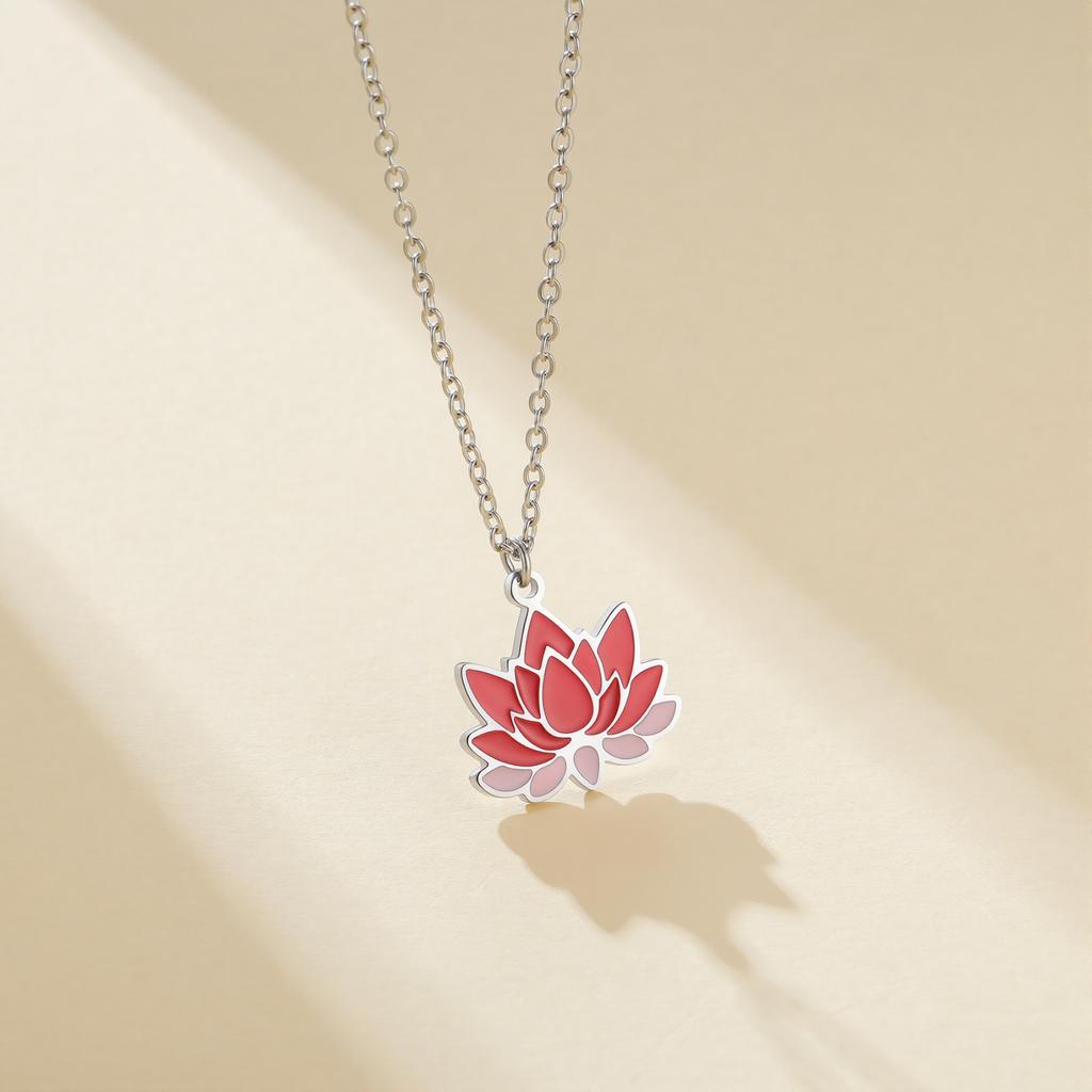 Unift Enamel Lotus Necklace Stainless Steel Pendant Necklace for Women Exquisite Lotus Necklace Jewelry Gifts for Friend