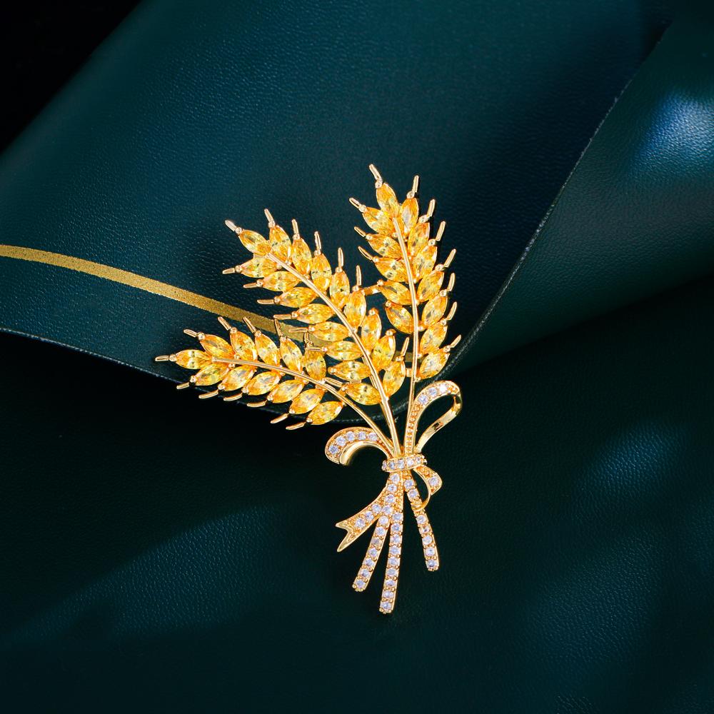 Personalized Yellow Cubic Zircon Wheat Brooch Pin Party Decoration Brooches Luxury Women
