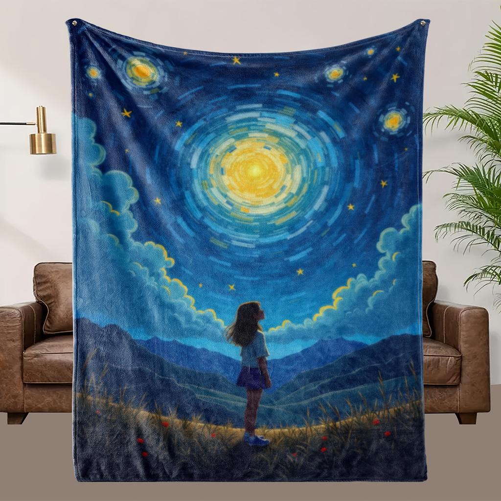 Soft Breathable Fleece Blanket Van Gogh Starry Night Print All Season Cozy for Bed Couch Machine Washable