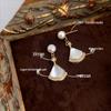 5A Grade Freshwater Pearl Fan-Shaped Mother-of-Pearl Earrings in 18k Gold