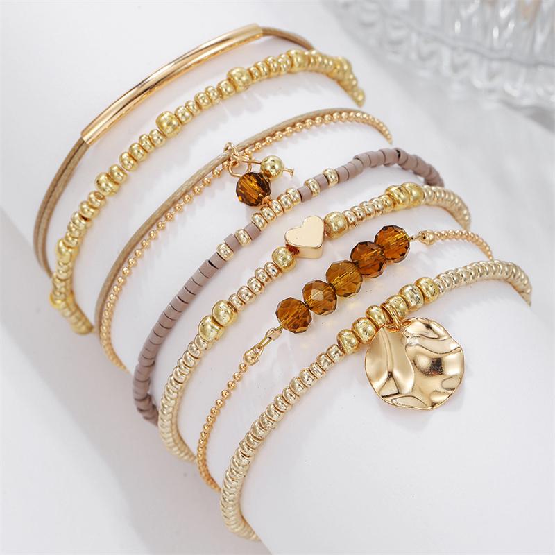 Ensemble de 7 pièces Bohème Perles Cœur Charms Ronds Bracelets Pour Femmes Élastique Perles Chaîne Extensible Ensemble Manchette Bijoux de Fête
