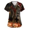 Women's V-Neck Short Sleeve Scrub Top with Pockets Halloween Print Uniform for Work