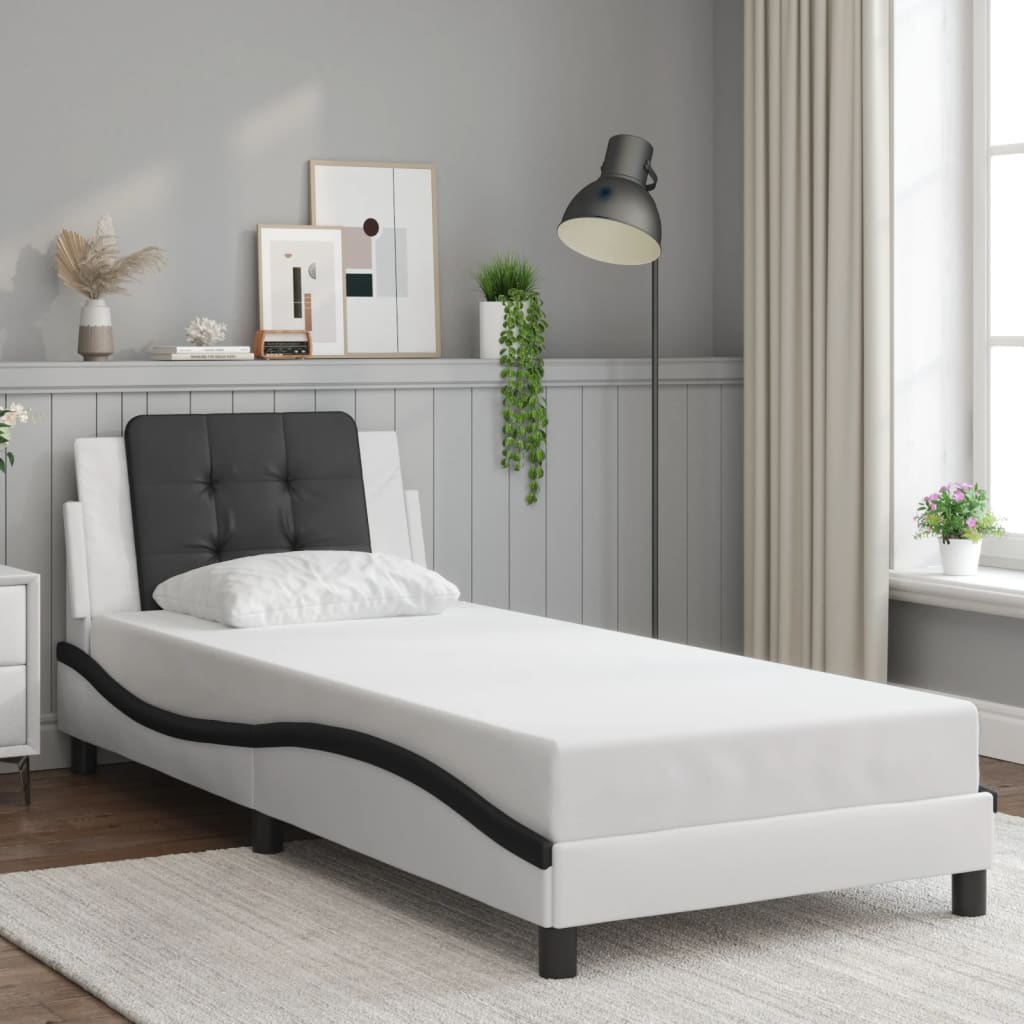 Vidaxl LED Bed Frame, White-Black, 90X200 Cm, Faux Leather