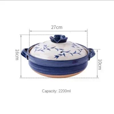 Ceramic Casserole Japanese Clay Soup Pot Hand Painted Arabesque Cookware Stew Pot Kitchen Home Small Saucepan Cooking Supplies