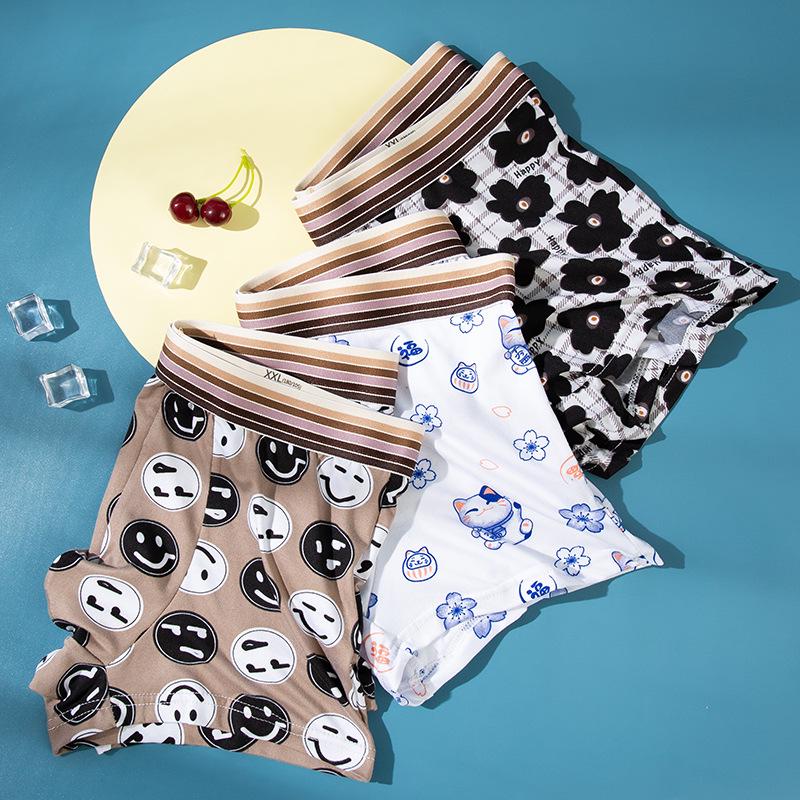 Men's Cartoon Summer Flat-Leg Antibacterial Briefs - Trendy Personality Four-Corner Shorts