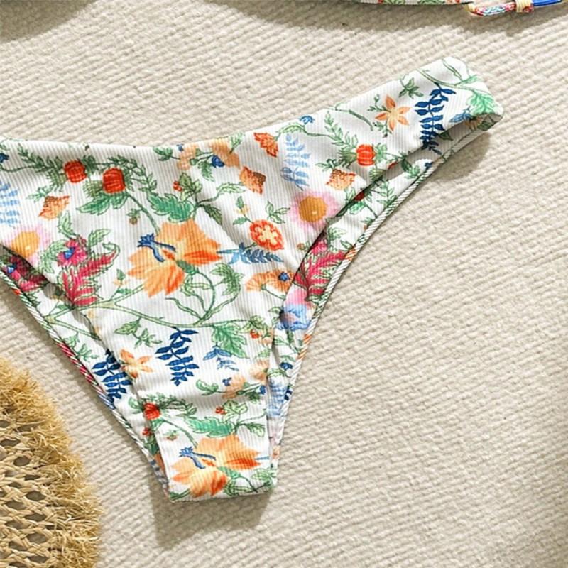 Costume da bagno intero floreale per bambina Bikini sexy con spalline da donna Schiena scoperta a pieghe Stretto di alta gamma