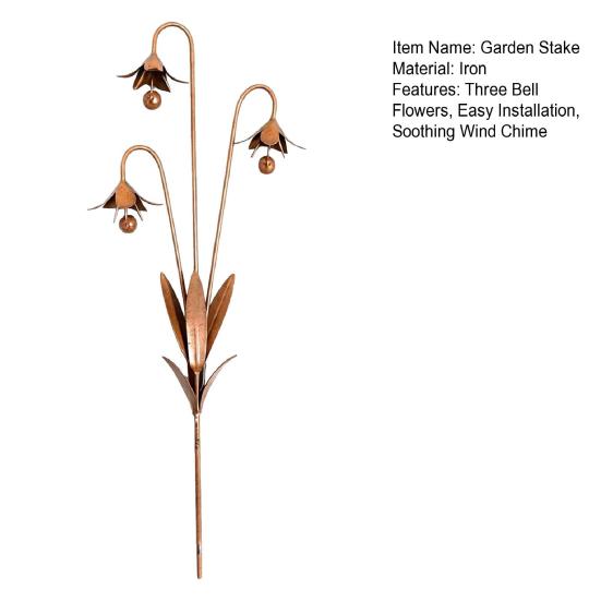 Rusty Bellflower Garden Stake Metal Three Bell Flowers Sculpture Rustic Wind Chime Plant Ornament for Yard Lawn Outdoor